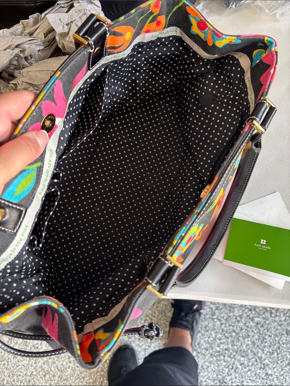 kate spade Black Canvas Floral Tote with Multicolor Flower Print - Picture 6 of 8